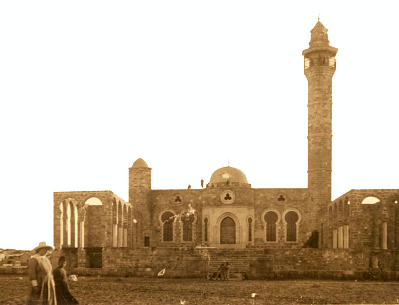 מסגד חסן בק בשנת 1917 - אוסף הצילומים של צלמי המושבה האמריקנית - עיבוד: תמר הירדני