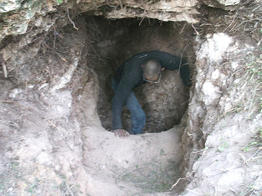 אחד השודדים בפתח המערה ביער מגידו. צילום: באדיבות היחידה למניעת שוד ברשות העתיקות