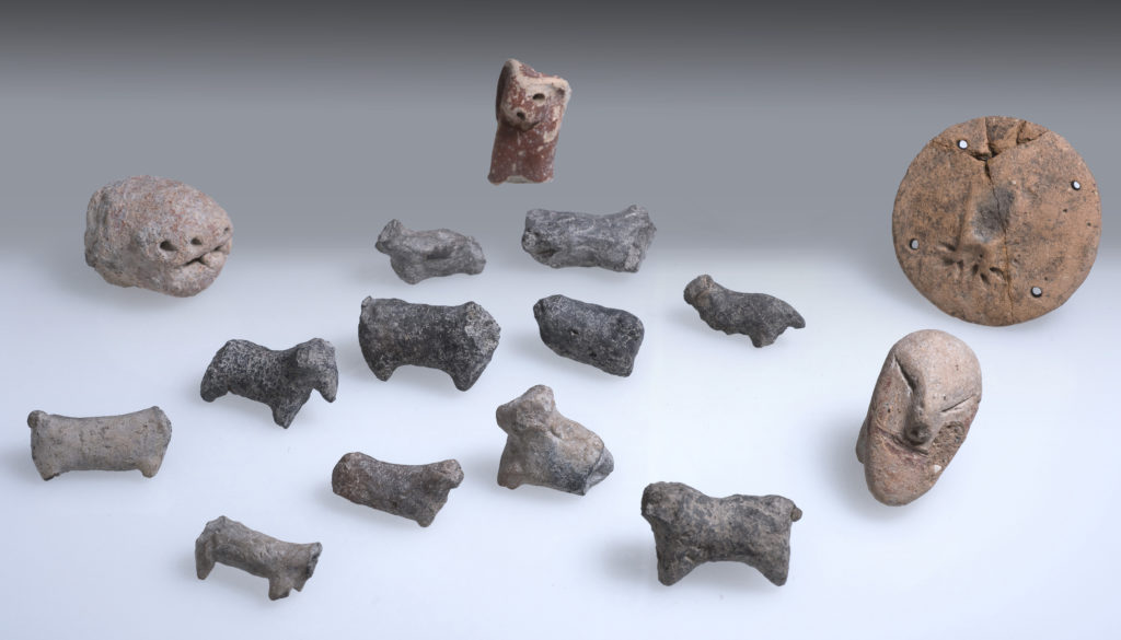 פסלונים בני אלפי שנים שנמצאו בחפירה. צילום" קלרה עמית