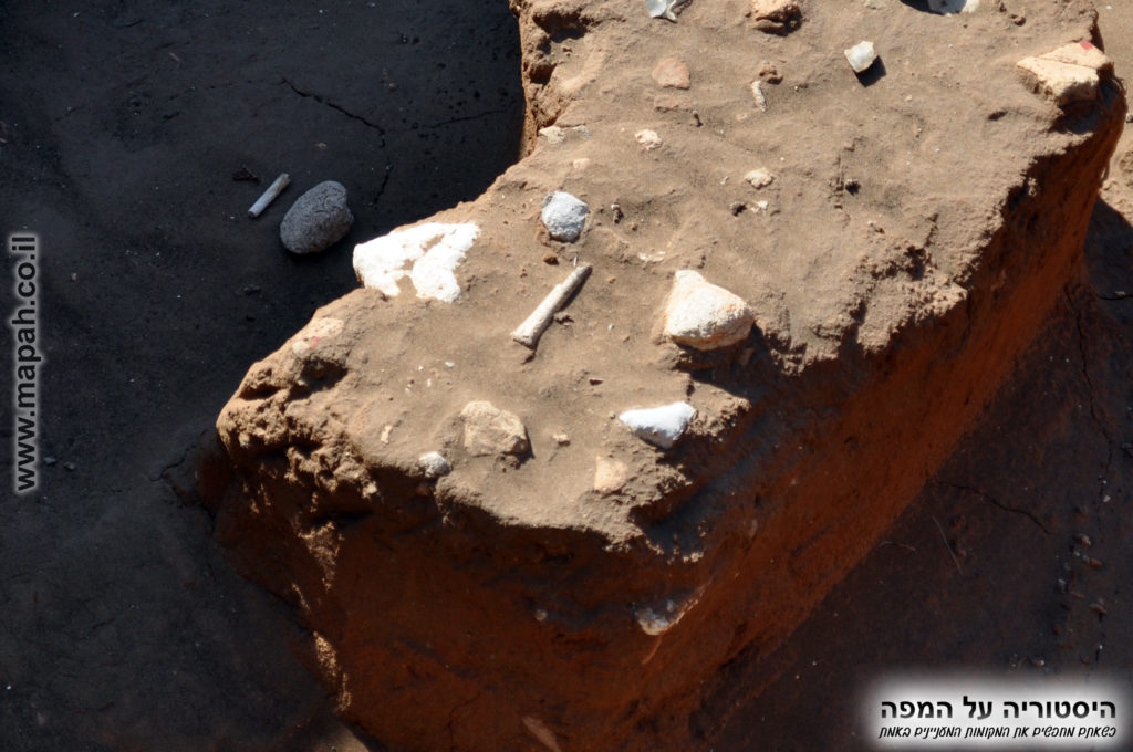 מקטע רצפה באחד מהמבנים ועצם מוארכת במרכז