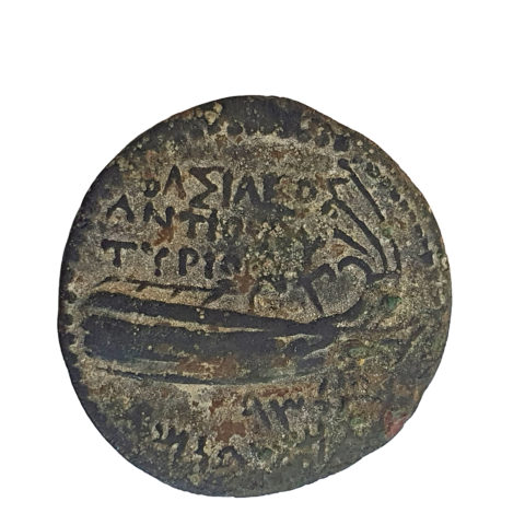 על המטבע כתוב- של המלך אנטיוכוס .ושל הצוריים. צילום ניר דיסטלפלד