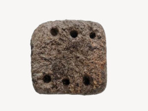 קובית משחק קדומה שהתגלתה באתר. צילום אלה נגורסקי